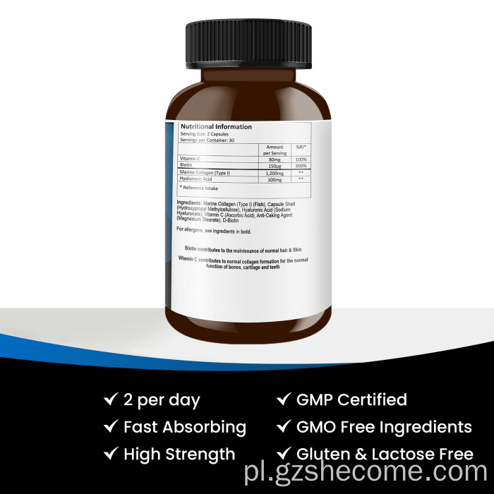 Organiczne morskie peptydy kolagenowe kapsułki z witaminą C